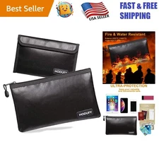 Fireproof and Waterproof Black Money Bag Set - Ultimate Protection for Valuables