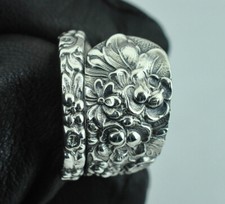 Solid 925 Sterling Silver Flower Floral Adjustable Spoon Ring