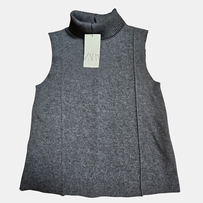 Zara Ribbed Turtleneck Sleeveless Tank Top S Cotton Blend 5039/412/922 NWT