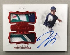 Justus Sheffield 2019 Panini Flawless Dual Patch On Card Auto Ruby /20 MARINERS