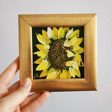 Sunflower Original Painting Impasto Oil Painting No Frame 4x4"