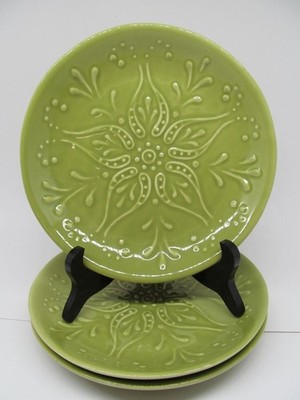 Nocal LDA Ceramics Portugal  Chartreuse 8 1/4'' Embossed Salad Plates Set of 3