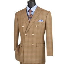 BIG  TALL Men's Mocha Brown Glen Plaid Double-Breasted 6-Button Suit NWT