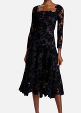 Oscar De La Renta Women's Blue Peony Velvet Guipure Dress Size 0