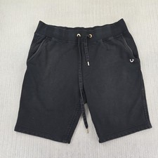 True Religion Shorts Mens 2XL Black Knit Sweat Drawstring Logo Streetwear Casual