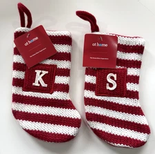 Christmas MINI Monogram Stocking Initial K, S Red/White 8" Striped At Home