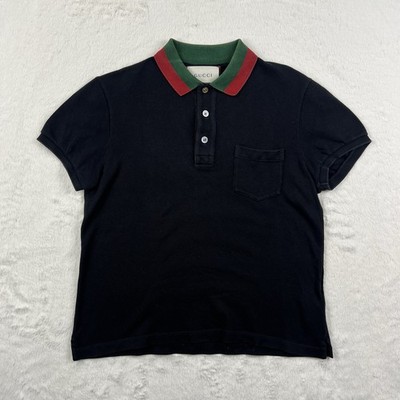 Gucci Polo Shirt Black Web Collar Size S Made In Italy Short Sleeve Pocket