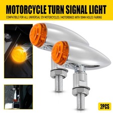 Pair LED Motorcycle Signals Amber Turn Bullet Chrome Light Blinker Universal