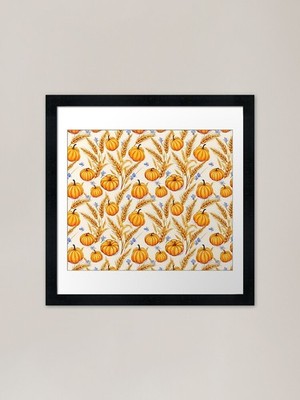 Weizenkürbisse und blaue Blumen Fra gerahmtes Wandbild Poster Leinwanddruck Bild