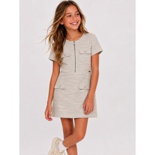 Guess Cream Tweed Short Sleeve Half Zip Mini Dress Size 12 NWOT