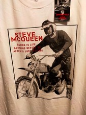 SPRINGFIELD STEVE MCQUEEN ON MOTORBIKE WHITE T-SHIRT SIZE SMALL