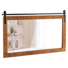 40 Inch x 26 Inch Rectangle Barn Door Style Wall Mounted Mirror with Solid Wood