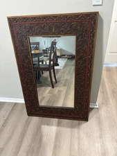 Ornate Carved Wood Framed Mirror 48” x 32”