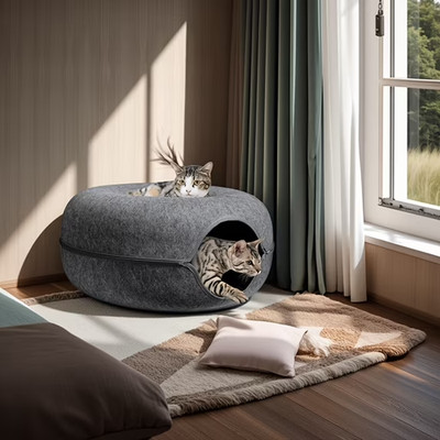 XL Cat Cave Tunnel Bed for Indoor Cats 24x24x11 Gray/Dark Gray New