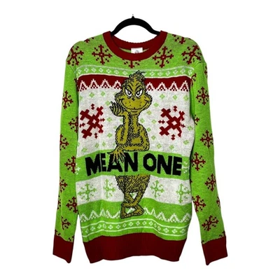 The Grinch Mean One Ugly Christmas Sweater Mens Large Green Red Dr Seuss Holiday - Image 1 of 4