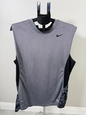 Nike Pro Dri-Fit Tank Top Mens 2XL Gray Black Camouflage Cutout Back Athletic