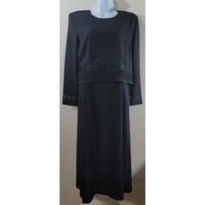 VTG Sarah Elizabeth Black Formal Maxi Dress 12P Pleats & Lace Insert Lightweight