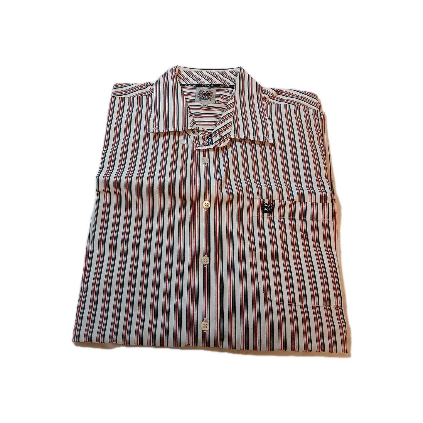 Cinch Men Button Down Reds Striped Casual Western Long Sleeves Size Xlarge
