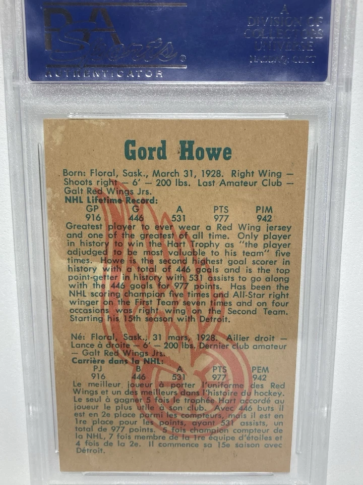 1961-62 Parkhurst - #20 Gordie Howe PSA 6  Beautiful - Image 2 of 2