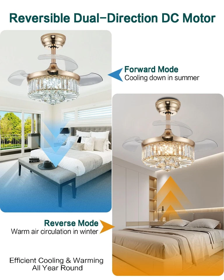 30 Inch Crystal Fandelier Ceiling Fan with Light Dimmable Chandelier Ceiling ... - Image 3 of 4