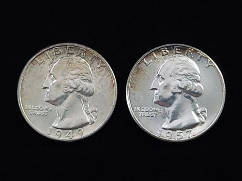 1949 & 1957 Washington Silver Quarters Brilliant Uncirculated NICE!