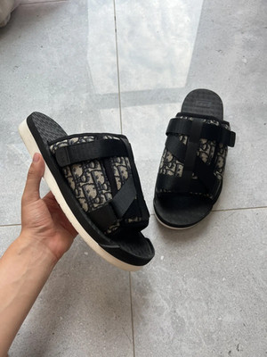 Dior Alpha Logo Slide Sandals Black/Beige Straps Slip On EU 44 US 11