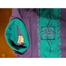 Vtg 80s 90s Jantzen Mock Neck Grandma Sweatshirt Purple Teal Floral Embroidered