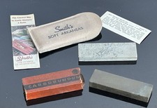 Vintage Smiths Soft Arkansas Oil Stone leather pouch & Carbide Knife Sharpening