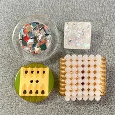4 Vtg Novelty Buttons Plastic Lucite Confetti Opalescent Art Deco