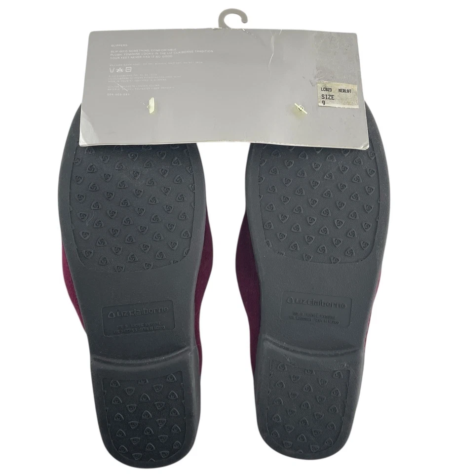 Zapatillas Liz Claiborne Mujer 9 Rojo Borgoña Forro a Cuadros Bordadas Toboganes NUEVAS Foto 3 de 4