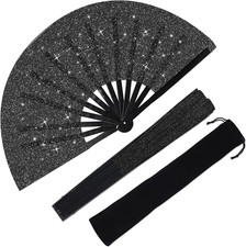Large Folding Hand Fan Glitter Large Rave Hand Fan, Folding Shiny Hand Fan Clack