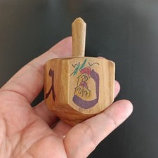 Vintage Dreidel Handmade Hanukkah Gift Sevivon Large Olive Wood Israel Judaica