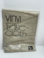 K C VINYL FLANNEL Back TABLECLOTH Beige Round 70'' Vintage NEW USA Made