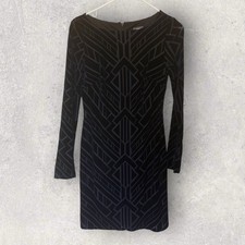 Vince Camuto Dark Purple/Blk Velvet Sheath Dress Stretch Geometric Print Sz 0
