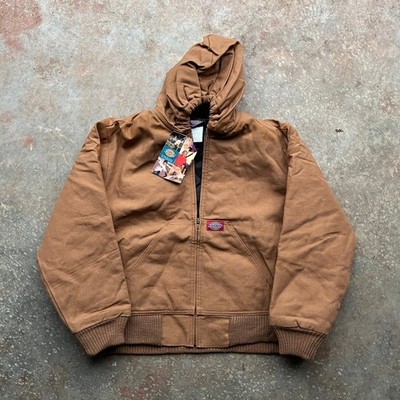 NWT! Dickies Kids XL 18-20 Brown Canvas Hooded Work Jacket Quilted Lined AV308