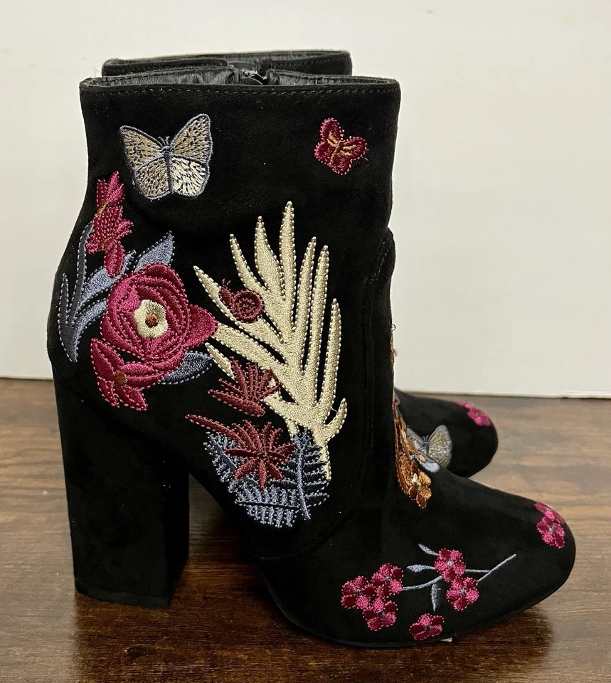 Botas bordadas de tacón alto al tobillo negras talla 11 M Bamboo Namaste para mujer Foto 4 de 4