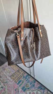 Calvin Klein Signature Tote Shoulder Bag With Wallet-Brown w/ CK Monogram Print