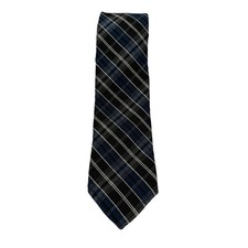 Brooks Brothers Mens Wool Silk Plaid Tie Black Navy Blue Made in USA (TG25) NEW
