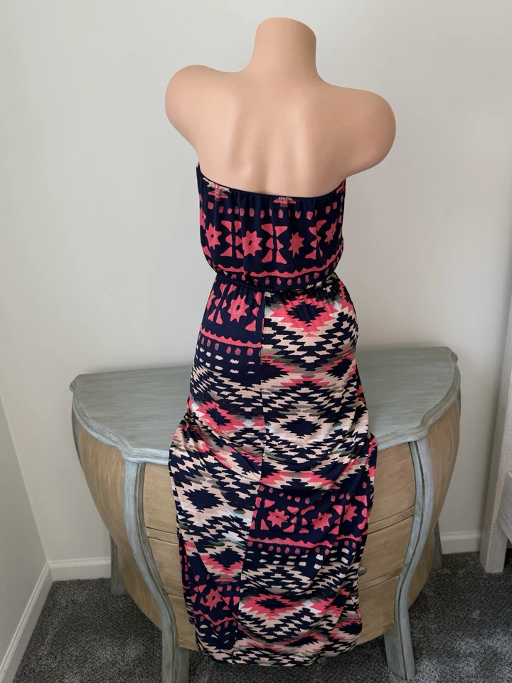 Trixxi Maxi Tube Dress Womens M Strapless Black Multicolor Aztec Striped Coastal - Image 4 of 4