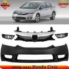 Front Bumper Cover Fascia & Grille Assembly Kit For 2009-2011 Honda Civic