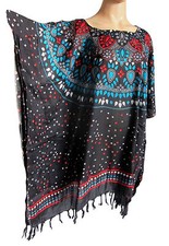 Ladies BLACK blue, white red print Kaftan Poncho Tunic top beach large plus size