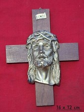 Antico CROCIFISSO Crocefisso in Legno con Effige di Cristo in ottone