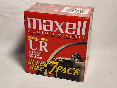 Maxell Audio Cassette Super Size 7 Pack Normal Bias UR90 Tapes NEW