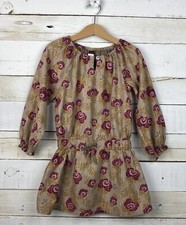 Girls TEA Collection Sz 4 Drop Waist Dress l/s Brown Pink Floral Lined