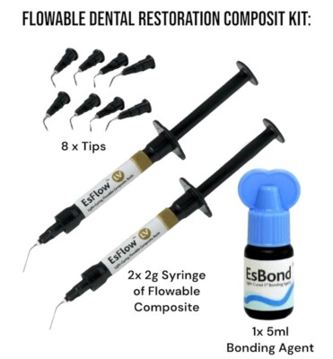EsFlow A3 Fließfähig Zahnrestauration Komposit Set 2x2g & Haftvermittler 5ml