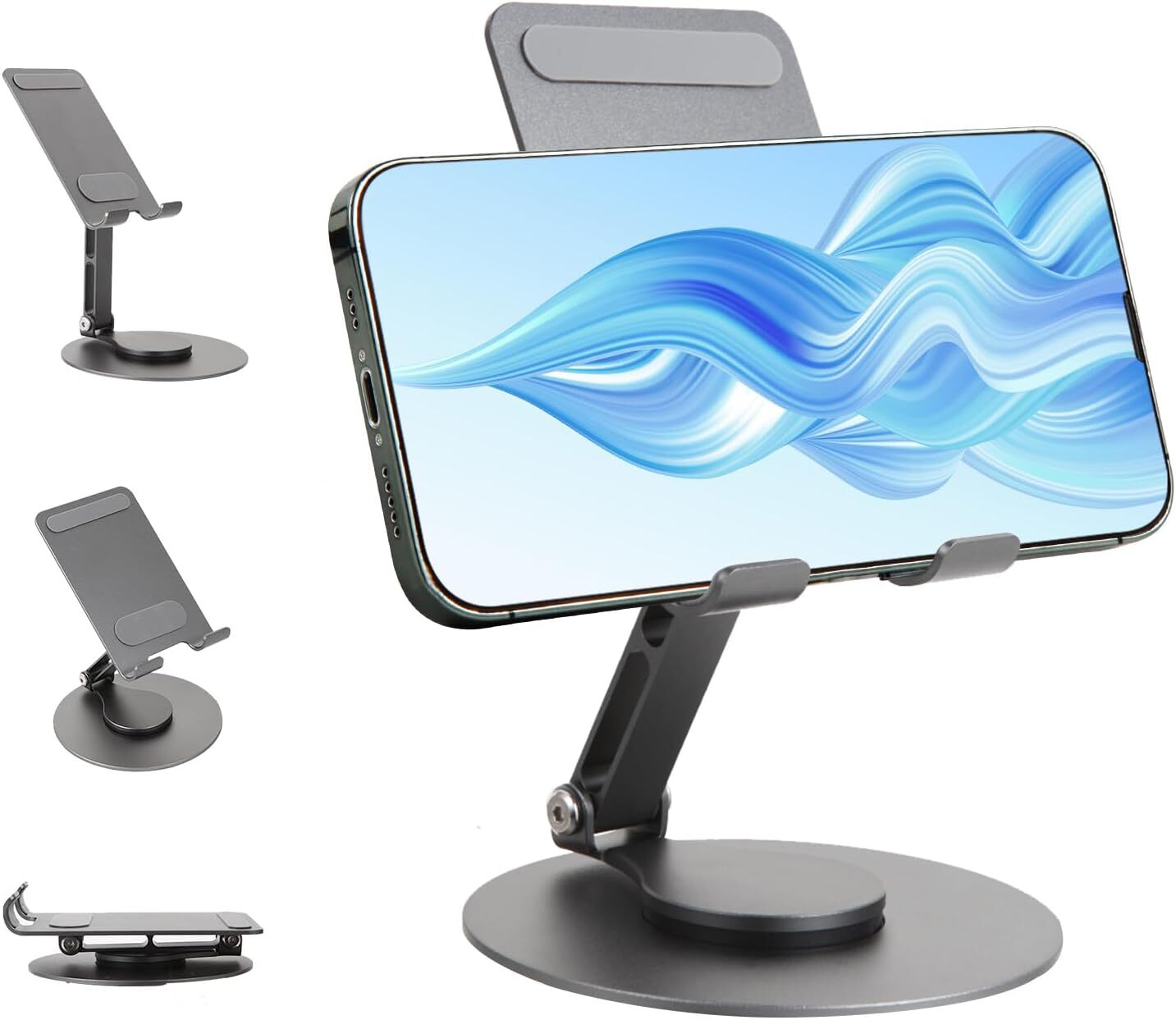 360 Rotating Cell Phone Holder Adjustable Aluminum Phone Stand for Desk