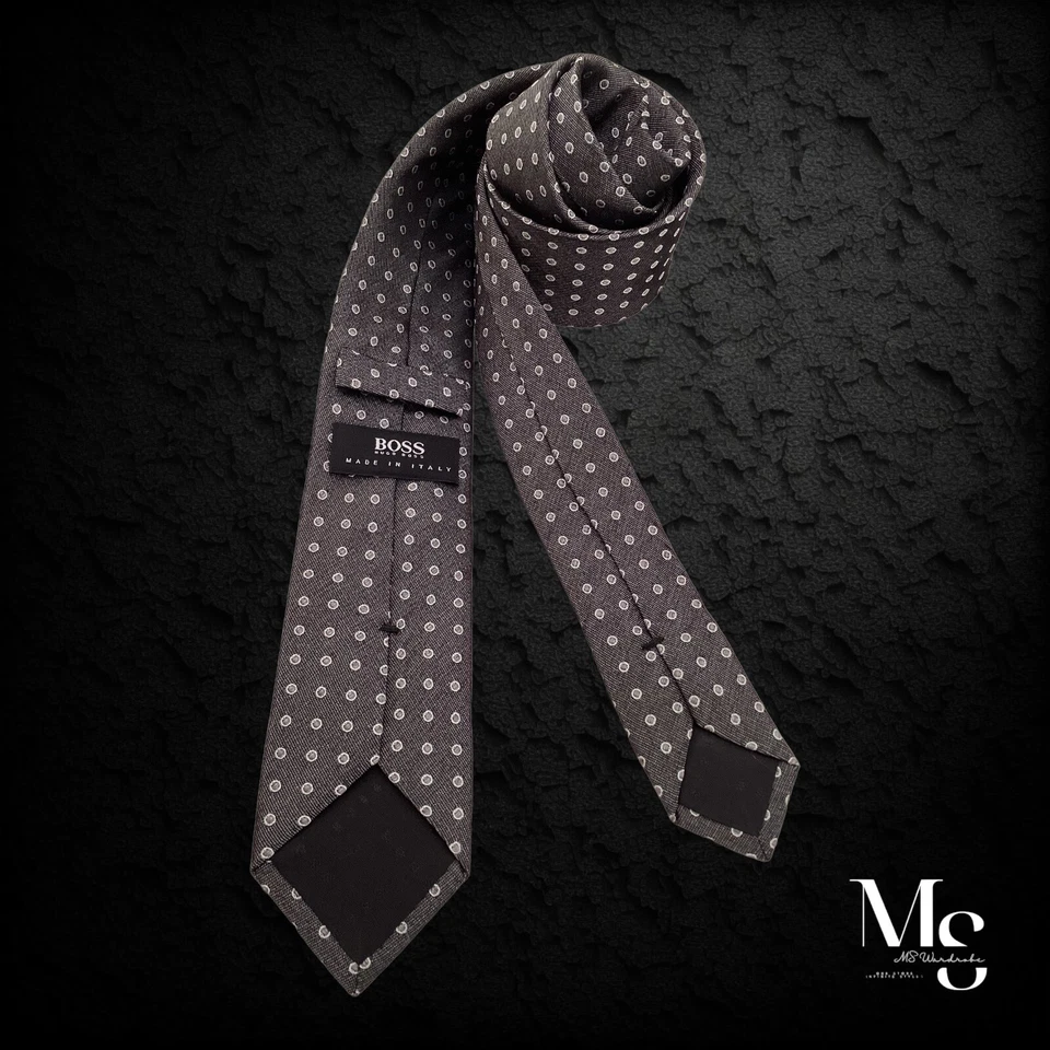 Corbata delgada BOSS HUGO BOSS gris lunares seda hecha en Italia W:2,4" EX ESTADO Foto 2 de 4