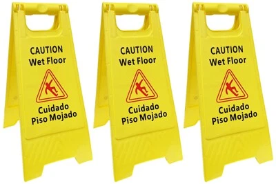 SCIENCEPURCHASE 3 Pack CAUTION Wet Floor Signs Bilingual (Cuidado Piso Mojado), 2 Feet Tall