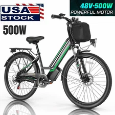 26" Adults Electric Bike 500W/48V City Mountain Bicycles 7-Speed EBike Commuting