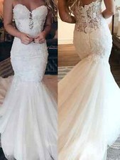 Mermaid Wedding Dresses Sweetheart Sequin Tulle Applique Bridal Gown Sweep Train